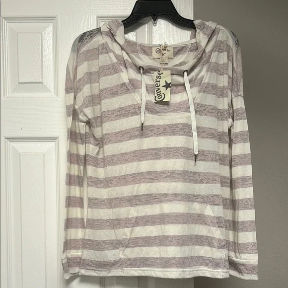 Converse Lavender and White Striped Hoodie - Picture 1 of 4